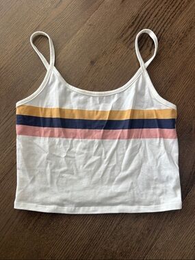 American Eagle Outfitters White Crop Tank with Yellow, Navy & Pink Stripes